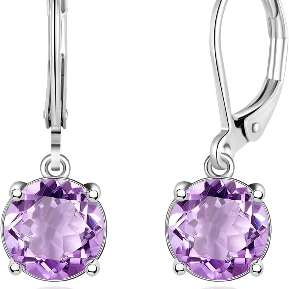 Brass Drop Earrings Created Crystal Purple Leverback Jewelry Women Girls